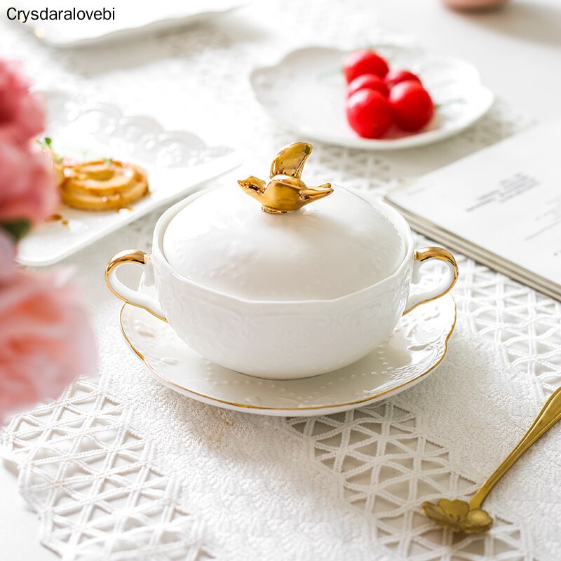 Bird's Nest Bowl Ceramic Covered Stewed Tremella Bowl Soup Bowl Dessert Bowl Continental Court Vintage Phnom Penh Ear Bowl