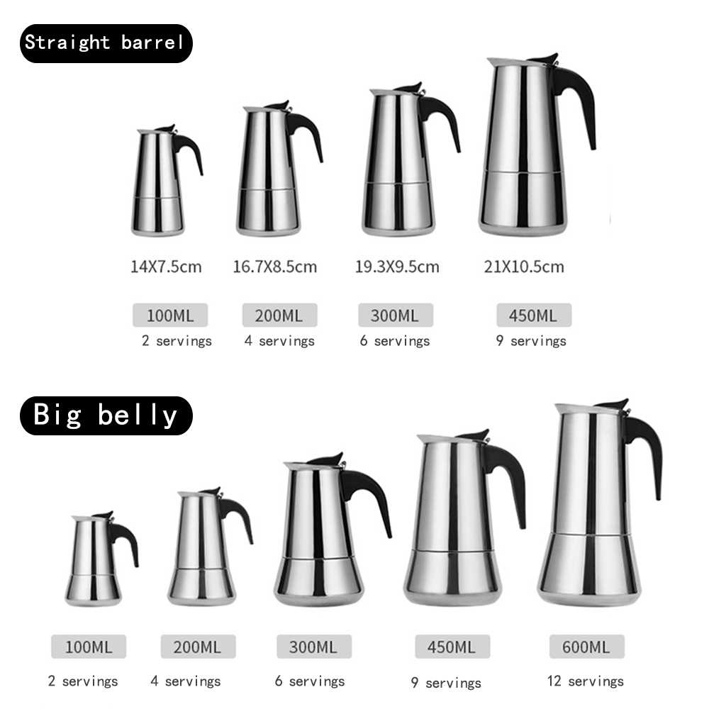 100ml/200ml/300ml/450ml bærbare espresso-kaffemaskine moka-kande i rustfrit stål kaffebrygger-kedelkande til pro barista  #25