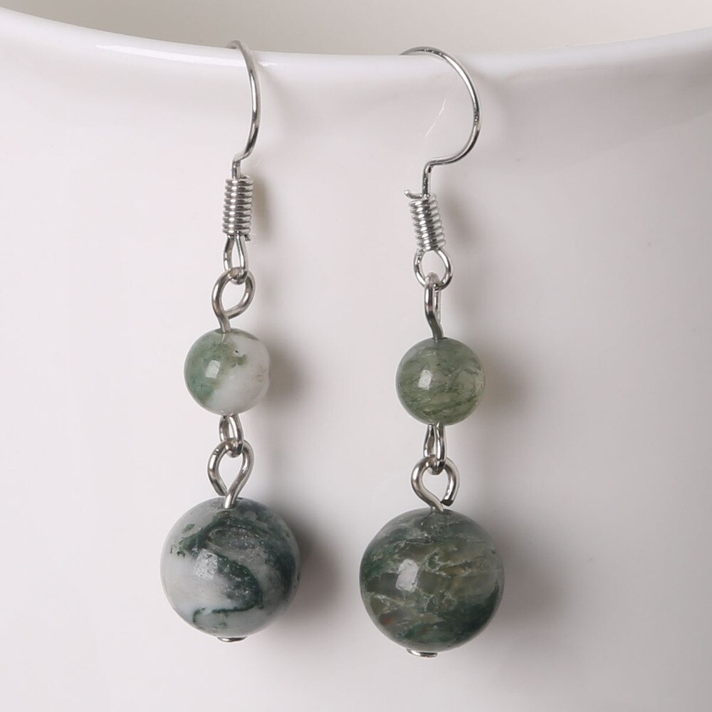 Earrings for girl Natural Stone Beads Dangle Long Lady Earrings for Jewelry Making Women DIY Charms Ear crafts: Moss Agate