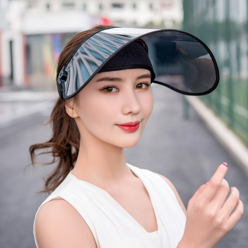 Solhatte kvinder beskyttelse sommer gennemsigtig tom top bred skygge enkel daglig afslappet hat kvinders koreansk stil: Sort