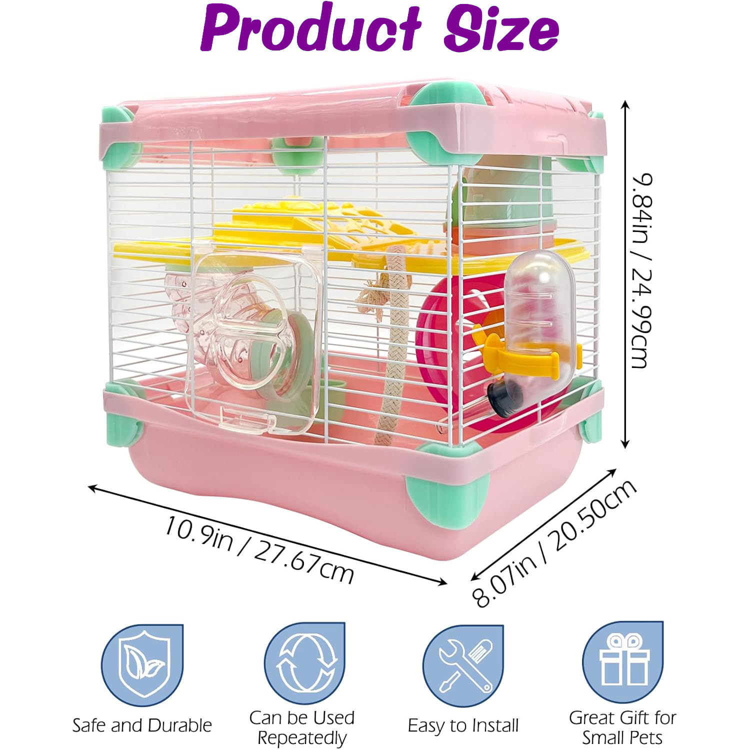 Gabbia per criceti portatile 2 strati habitat per criceti nani Gabbia da viaggio piccola con ruota per esercizi Custodia per criceti Gabbia per topo per cavalli