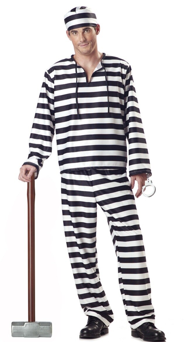Halloween Kleid für Frauen Liebhaber Männer Kleidung Gefangene Verkleidung Erwachsene Karneval Maskerade Schwarz Weiß Streifen Gefängnisvogel Kostümich