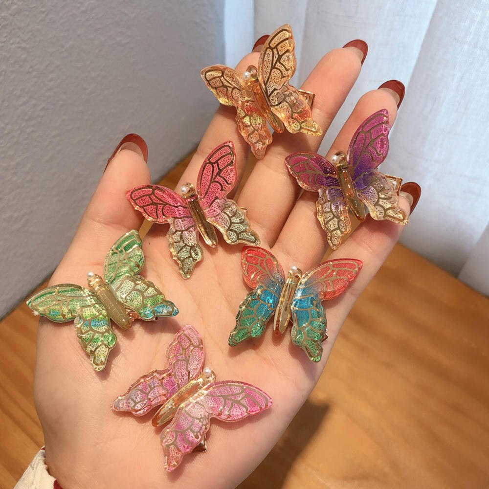 Koreanische Gebühr Schmetterling Haarnadel Bunte Gradienten Haar Clips für Frauen Mädchen Spange Fliegen Schmetterling Haar Zubehör