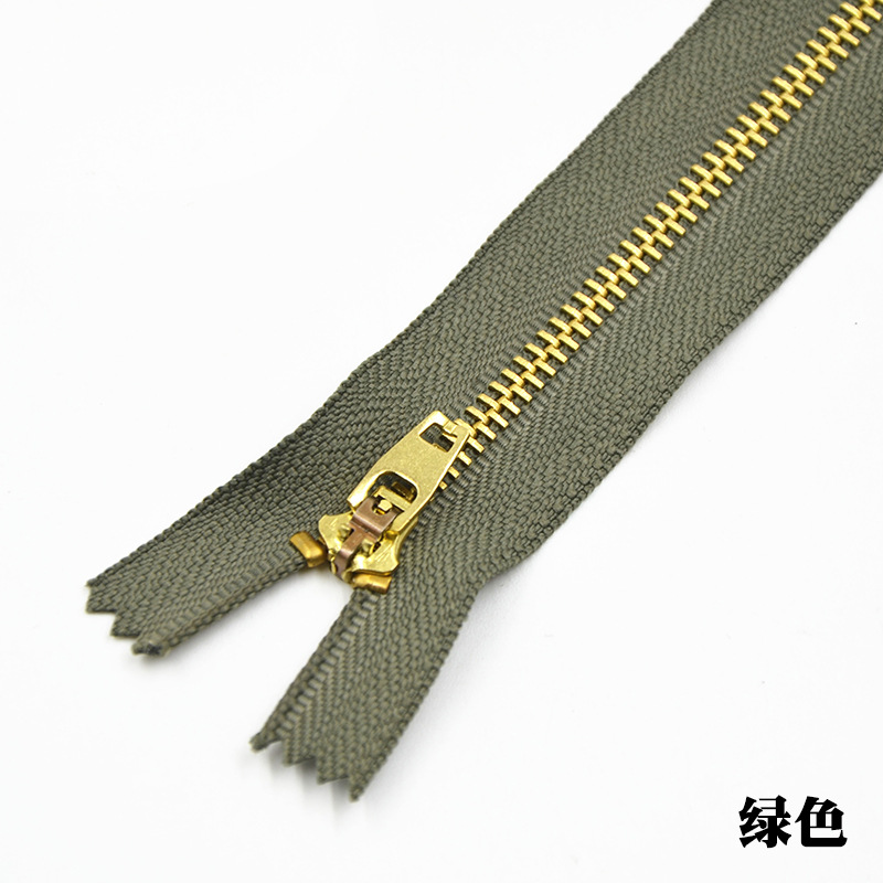 5pcs/lot copper zipper Close-End Zipper DIY for jean bags shoes garment belt sewing accessories DIY: Green / 13cm