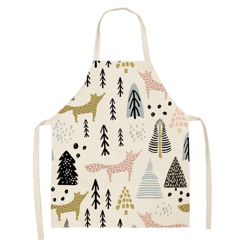 Kawaii Vos Gedrukt Mouwloze Schorten Keuken Volwassen Vrouwen Katoen Linnen Dier Overgooier Thuis Koken Bakken Taille Bib 53*65cm: WQL0159-9