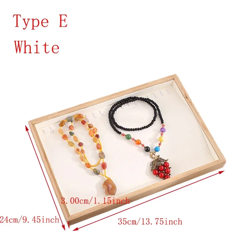 PU Leather Bamboo Jewelry Display Tray Necklace Bracelet Bangle Rings Earrings Display Jewelry Organizer Holder Showcase: camel