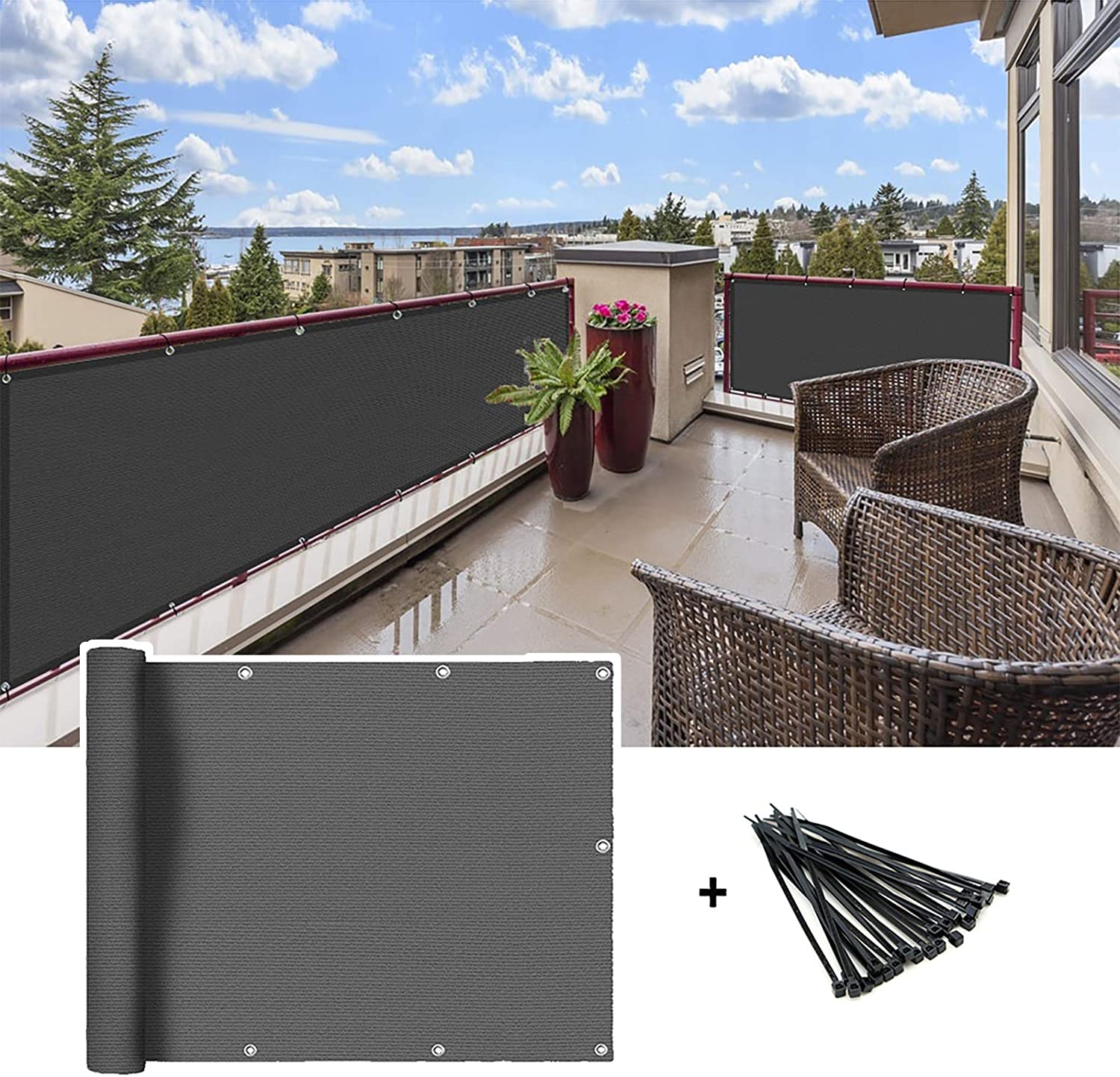 TECHTIMES Recinzione Dello Schermo di Segretezza 6 'x 25' Recinto Della Maglia Tarp 90% Il Blocco del Cavo cerniera lampo cravatte in forma per Esterno recinzione cantiere Ombra Della Copertura: buio grigio