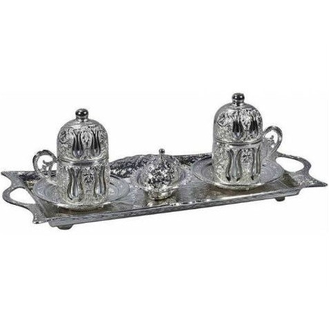 Ottoman Motif 2'li Turkish coffee Set-Silver