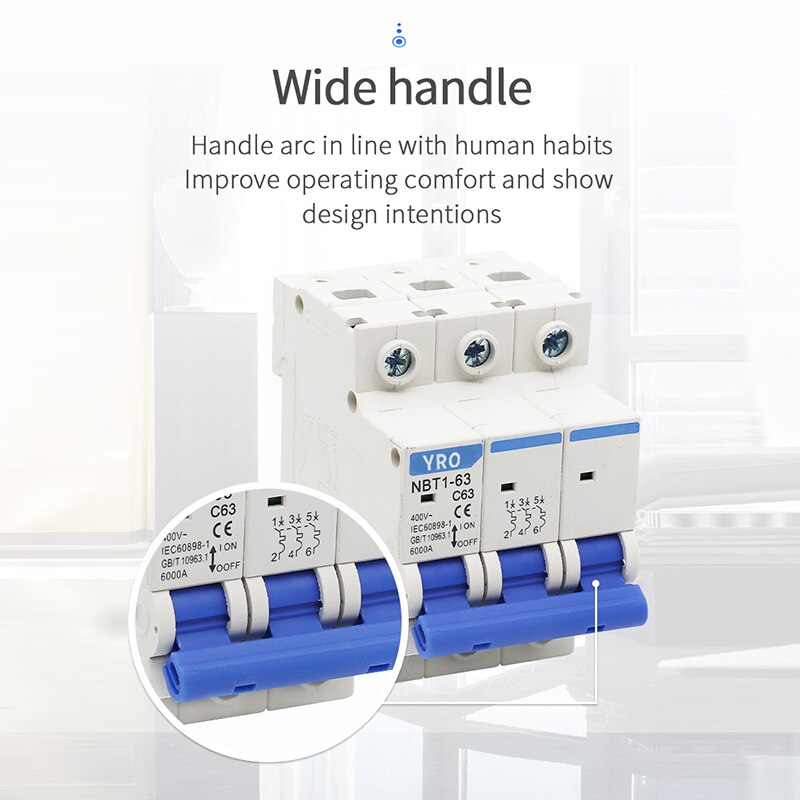 2P Ac 400V Mini Circuit Breaker Mcb 6A 10A 16A 20A 25A 32A 40A 50A 63A Circuit Protector YRCB-63