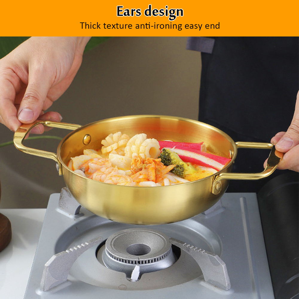 Golden Noodle Pot Korean Ramen Noodles Pot Thick Stainless Steel Soup Pot With Lid Noodles Egg Soup Kitchen Tools Mini Pot