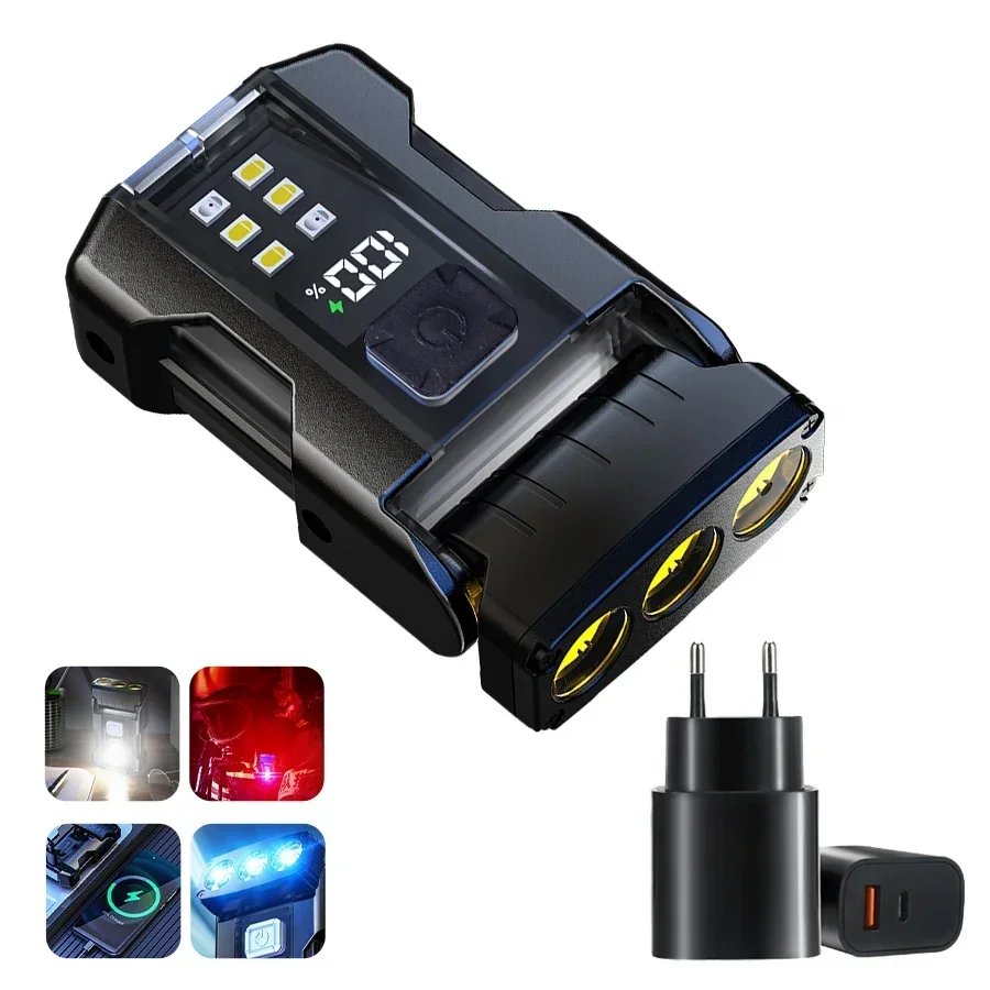 Portable Mini LED Flashlights USB Rechargeable EDC Flashlight with Battery Display Magnetic Working Light 7 Modes Fishing Torch: green