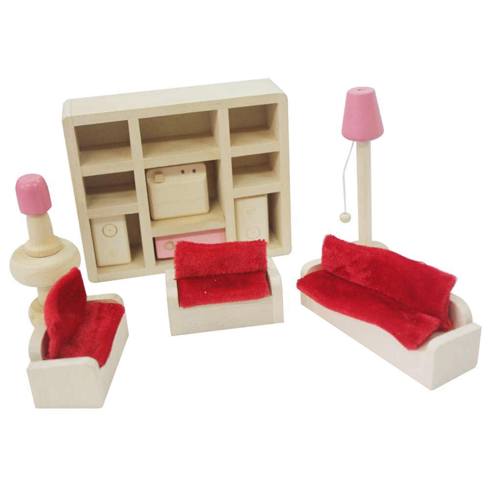 Wooden Delicate Dollhouse Furniture Toys Set Pretend Play Simulation Furniture Toy Dressed Pretend Dolls: 14pcs