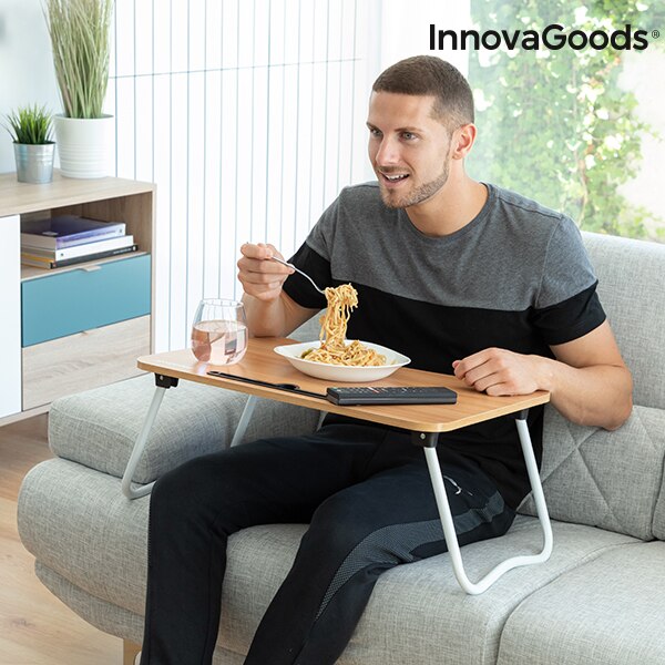 InnovaGoods | Mesa Plegable Auxiliar Multiuso | mesilla plegable sofá , mesa para el sofa , mesilla auxiliar para la cama , mesa para trabajar en sofá y cama , mesa soporte ordenador multiusos , Plaza