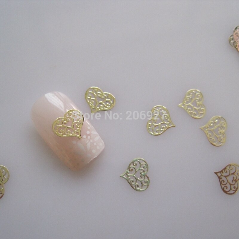 MS266-2 100 stks Gold Leuke Hart Metalen Sticker Nail Art Metal Sticker Nail Art Decoratie Non-sticker