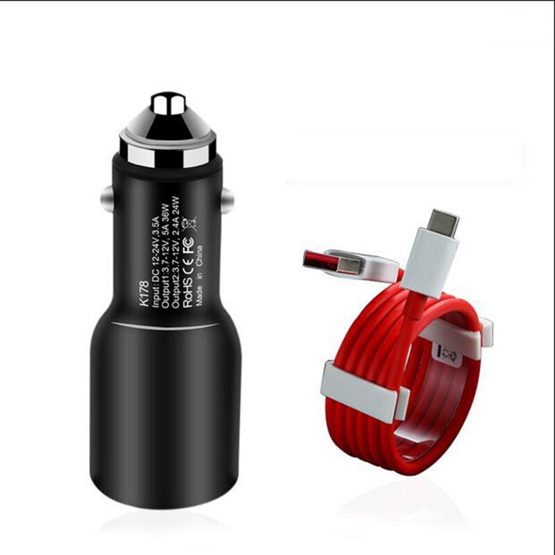 Dual USB Warp Car Charger 5V/6A Dash Charger For Oneplus 7T Pro/7T/7/7 Pro / 6T/6/5T/5/3T/3 Fast Car Charging Car Charger: charger and cable
