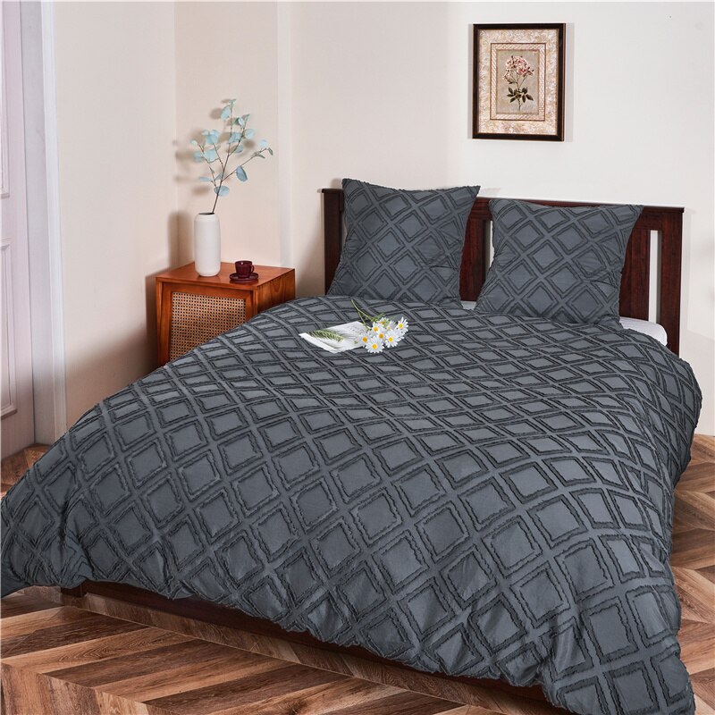 Duvet Cover Bedding Set with Pillowcases Household Winter Warmth Thick Bedding Set Single Double Queen King Size Quilt Cover: Dark Grey / 140x200cm Set