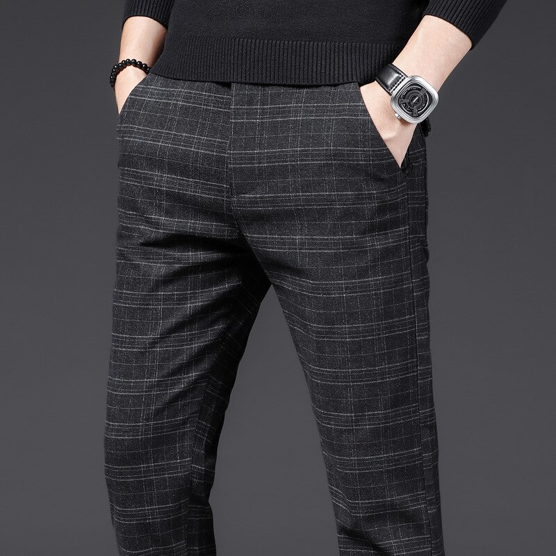 Lente herfst heren casual broeken merk zakelijke broeken herenkleding katoenen formele broeken heren: Zwart / 28