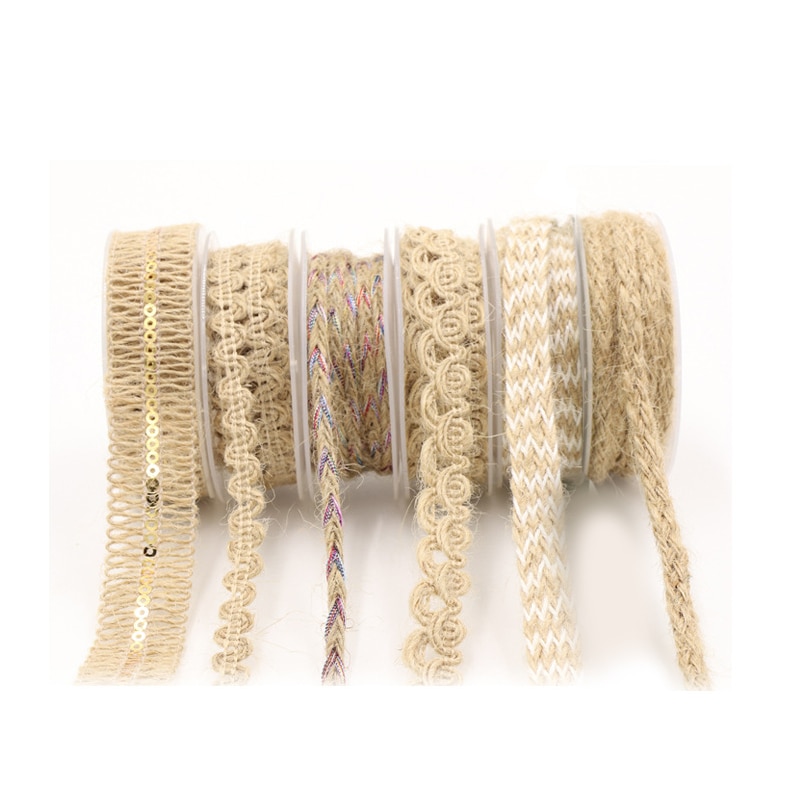 Ruban corde en dentelle et toile de Jute 2 Yards | Ruban bricolage pour Bouquet emballage artisanat décoration Scrapbooking, cordes tressées en lin, Jute