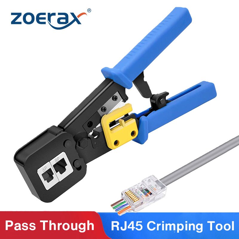 Zoerax RJ45 Crimper Voor Doorwerking/Ez RJ11/RJ12/RJ45 Connectors Cutter Stripper CAT5e/CAT6 network Cable Krimptang