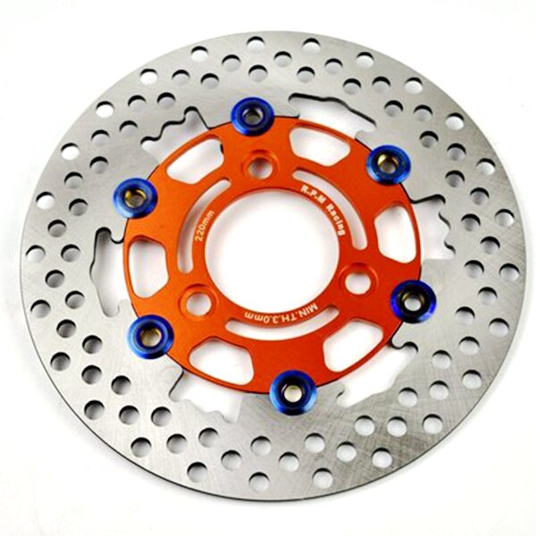 Disco flotante Universal de aleación de aluminio RPM de 3 agujeros para motocicleta, pastilla de freno de disco de 220mm con distancia de agujero de 70mm: Orange