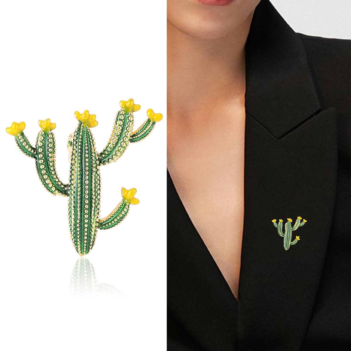 Emaljkaktusbroscher för kvinnor unisex gröna strass växtnålar bankett fest ryggsäck smycken accessoarer