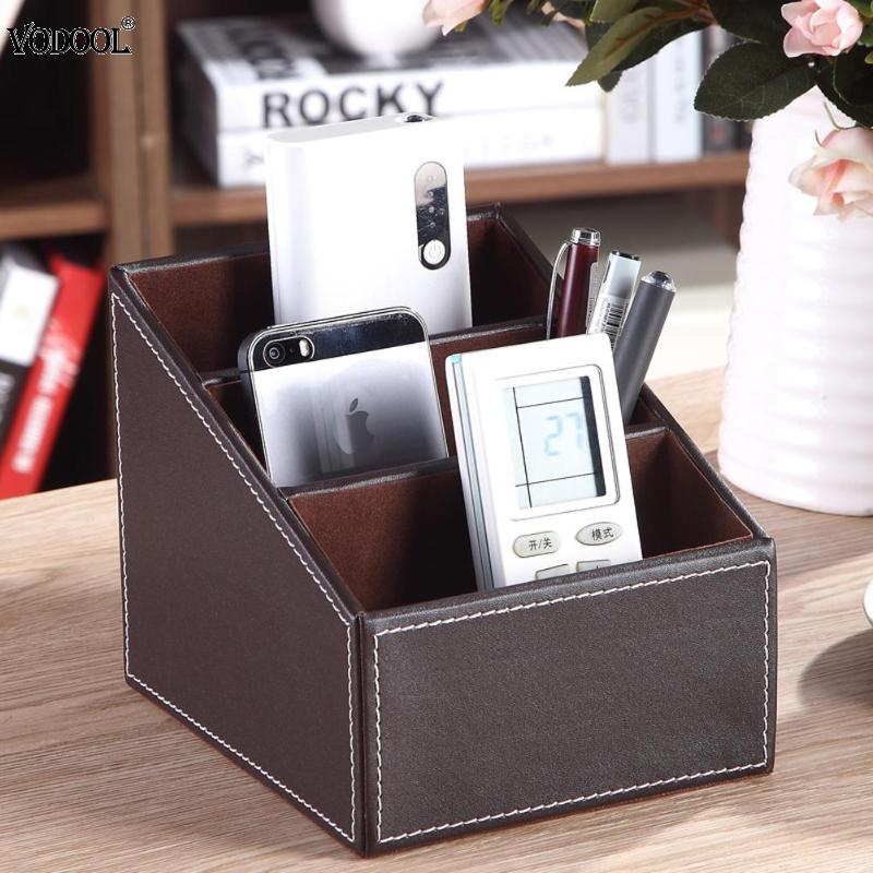 3 Cellen Pu Lederen Bureau Organizer Telefoon Houder Briefpapier Doos Make-Up Cosmetische Organizer Desk Top Case Office