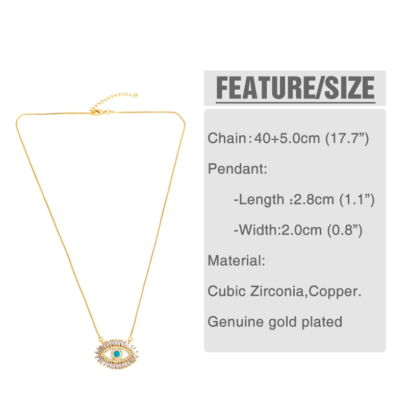 FLOLA oro riempito blu il male occhio Collane per Le Donne Collane Del Pendente Greca cubo Zirconia Dei Monili Turco olho grego nkeq01