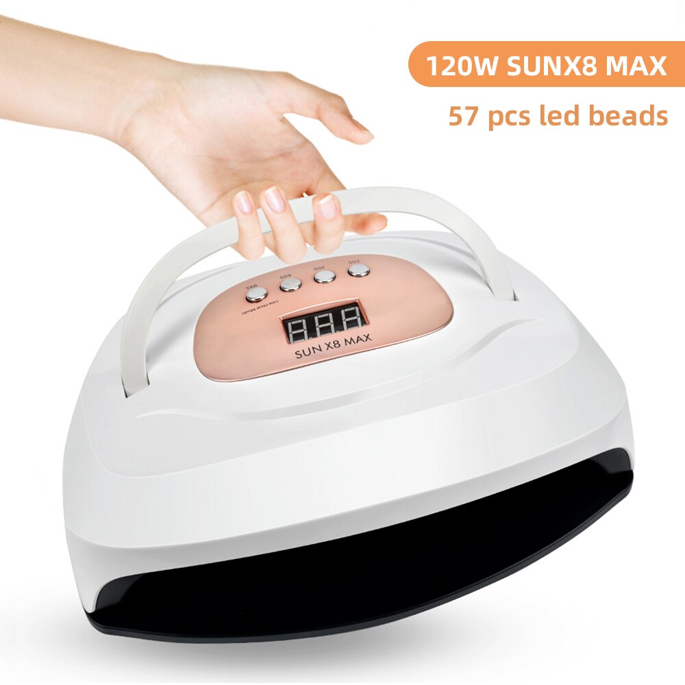 Lampe UV LED pour séchage de vernis à ongles, 120W, 57 pièces, avec capteur intelligent, affichage LCD, pour tout Gel, outil d&#39;art des ongles: 120W SUNX8 MAX