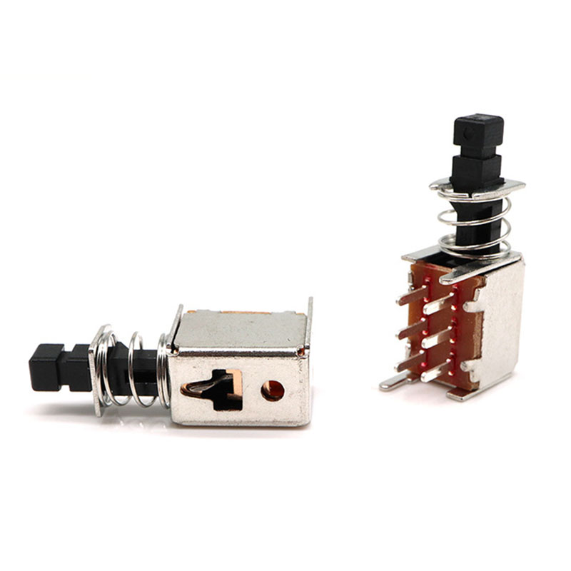 10pcs PS-22F03 Right Angle PCB Latching Push Button Switch with Cap DPDT Double Pole Self/No-Locking Key Power Switches 6Pin A03