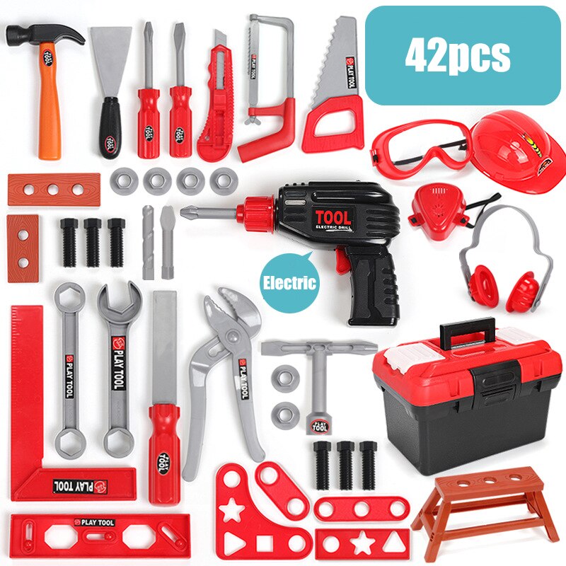 Boys Kids Toys for Children Pretend Engineer Play Tool Box Set Screwdriver Wrench Toy Electric Drill Hand Exercise 3 6 Years: 42pcs