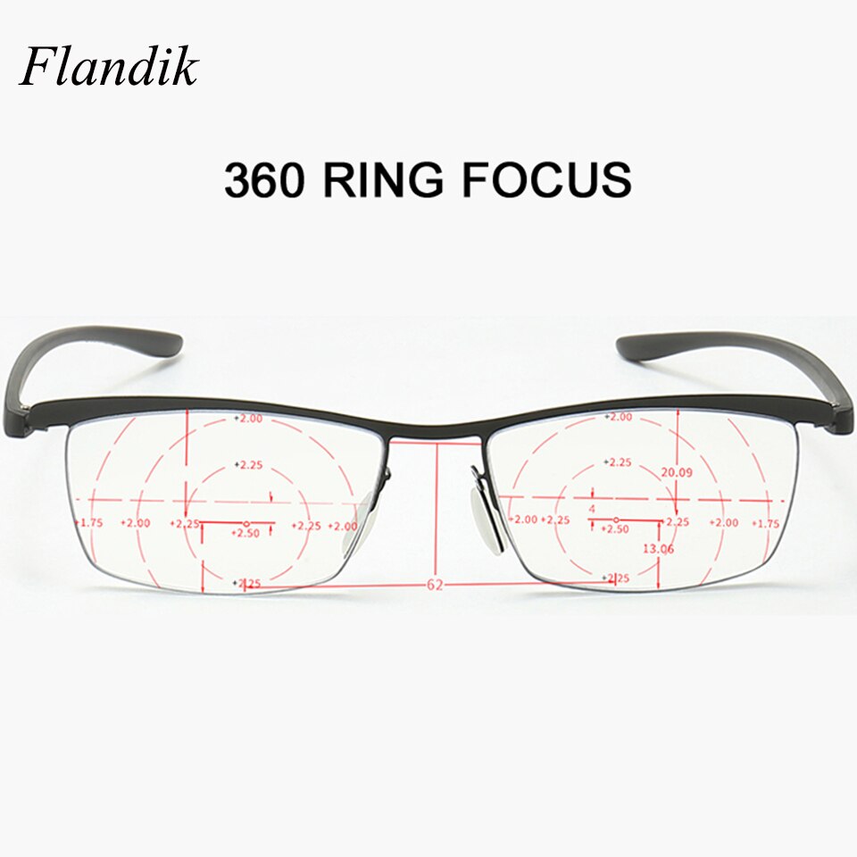 Progressive Bifocal Prescription Glasses Unisex Half Frame Reading Glasses 360 Degree Ring Focus Presbyopia Glasses +1.00to+3.00