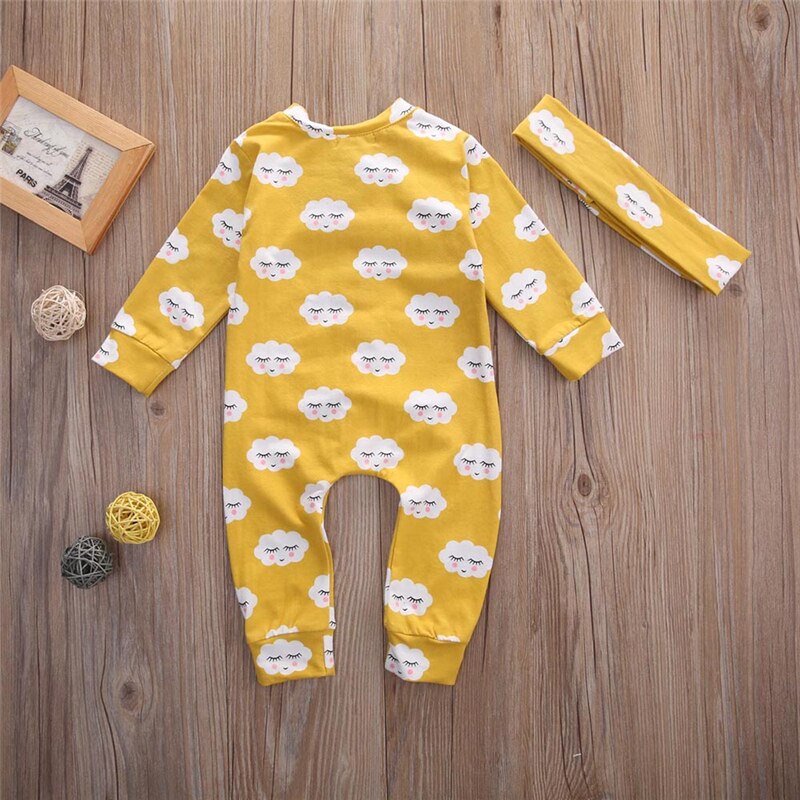 Schattige baby rompertjes babymeisje jongen cartoon romper lange mouwen jumpsuit playsuit outfits babykleding met hoofdband