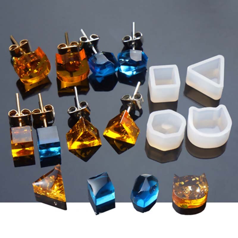 5 pièces hexagone carré tête de chat Silicone moule pour faire soi-même pour la fabrication de bijoux résine époxy moules pour boucles d'oreilles pendentifs faisant des outils blanc
