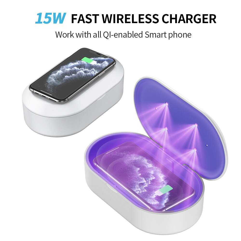 UV Light Sanitizer Box Portable Phone Cleaner Multi-function Ultraviolet Disinfection Box Wireless Charger for Nail Tweezers Box