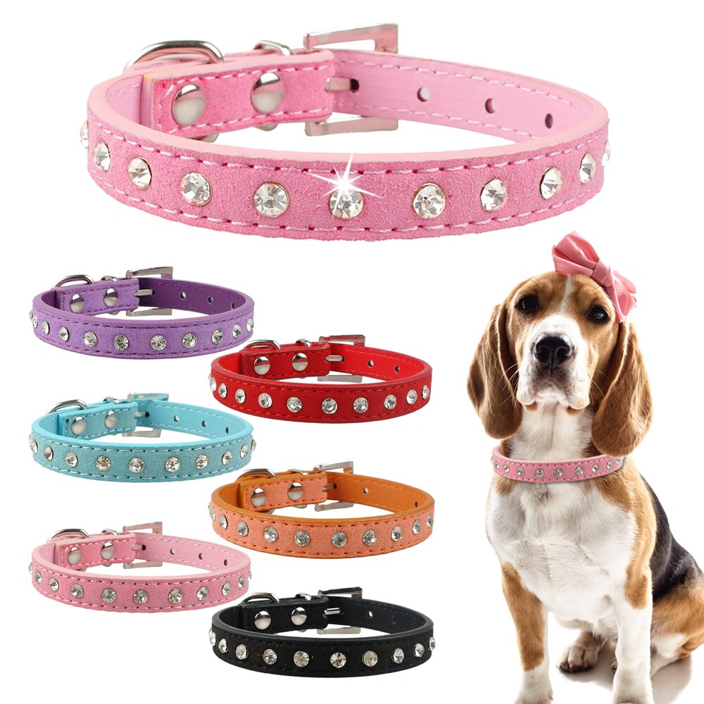 Strass Halsband voor Chihuhua Zachte Suède Kleine Halsbanden Crystal Kat Kraag voor Kleine Hond Puppy Cat 3 maten