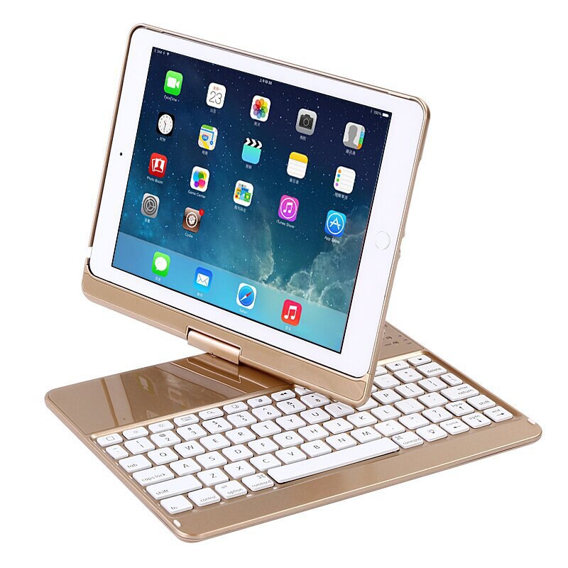 Voor Ipad Pro 9.7 Wireless Bluetooth Keyboard Case Voor Tablet 360 Roterende Keyboard Case Cover Voor Ipad Air/2 9.7 Auto Slaap Wake: Golden