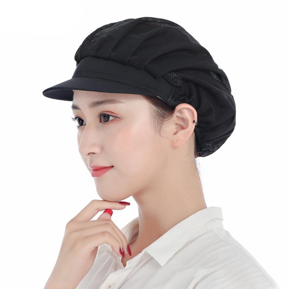 Sommer topphatt kvinnelig uformell meshhatt pustende elastisk lue kvinner støvtett kokkelue til kjøkkenarbeid: Svart
