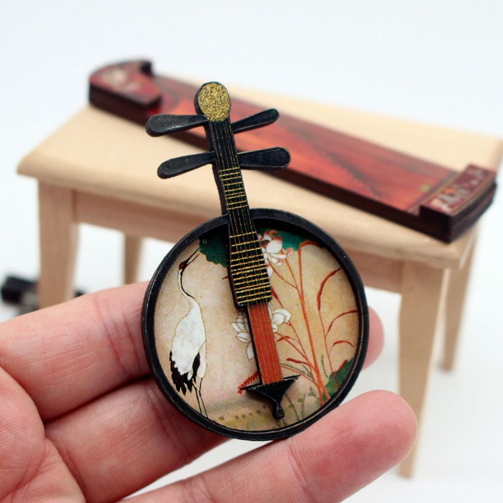 1/6 1/12 Poppenhuis Muziekinstrumenten Courtisane Patroon Hout Chinese Klassieke Instrument Foto Rekwisieten Multicolor