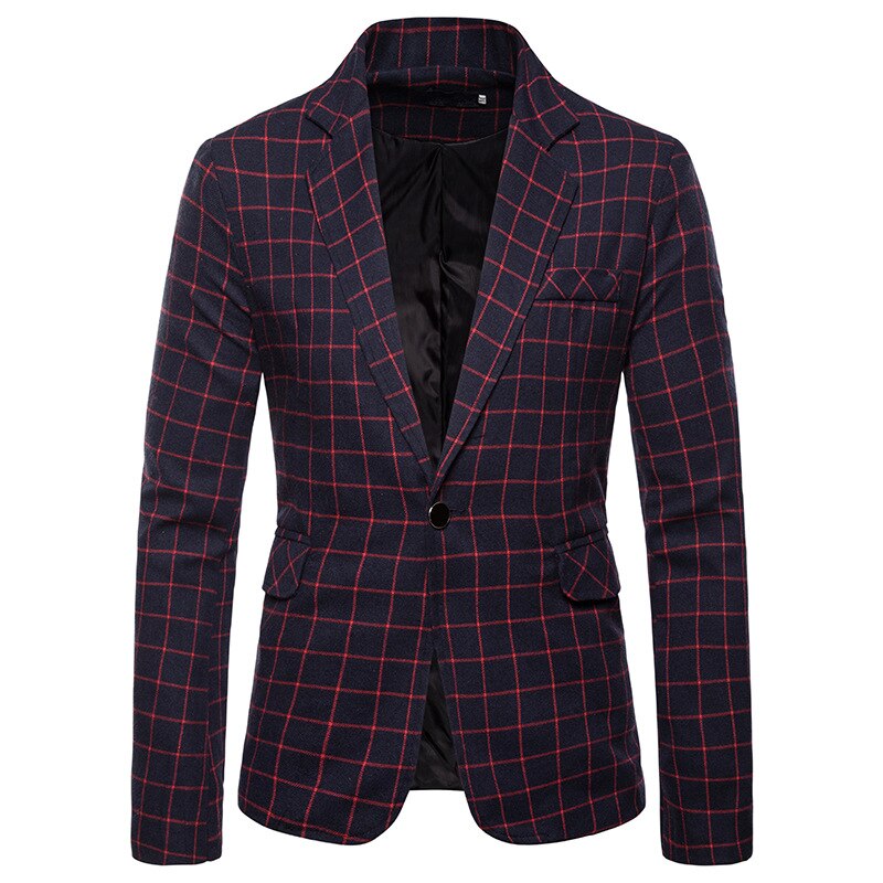 Veste Blazer blanc à carreaux pour hommes Glen flambant neuf un bouton pointe revers hommes Blazers affaires jolie pochette Masculino: Red / US Size XXL