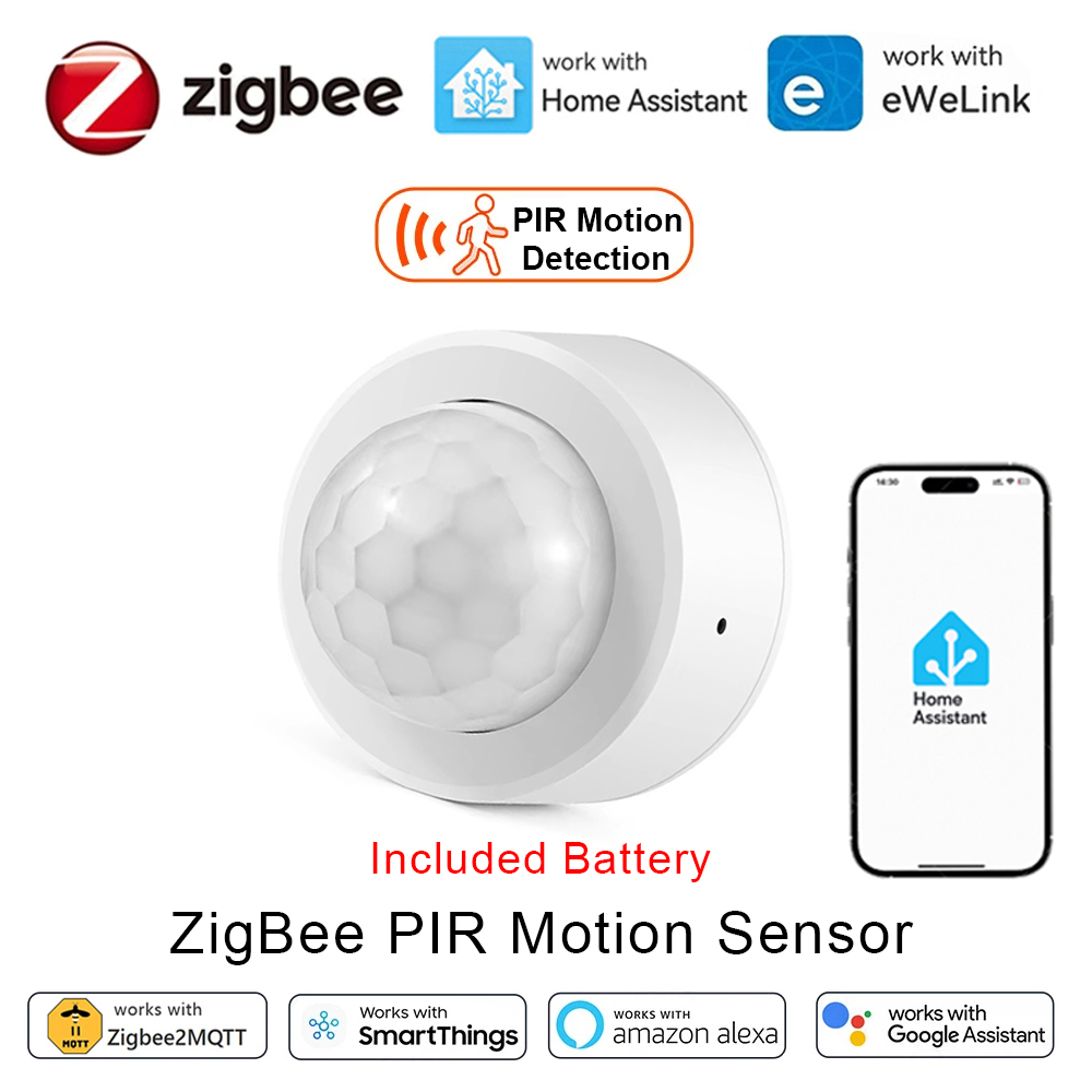 Zigbee Mini PIR Motion Sensor Human Motion Infrared Detector Security Alarm Works With Home Assistant Zigbee2MQTT Ewelink APP