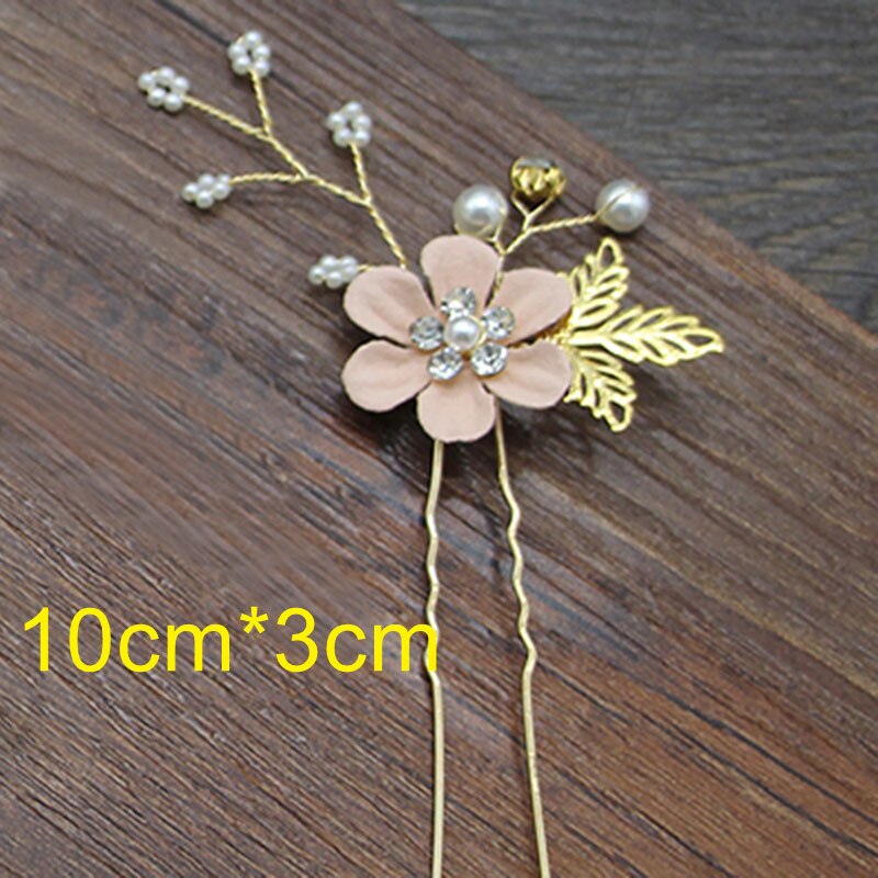 Lky fr bryllup hår tilbehør brude hovedbeklædning kamme guld blade brud hovedbeklædning perle hårnål blomster brud bryllup dekoration: Pink hårbeklædning d