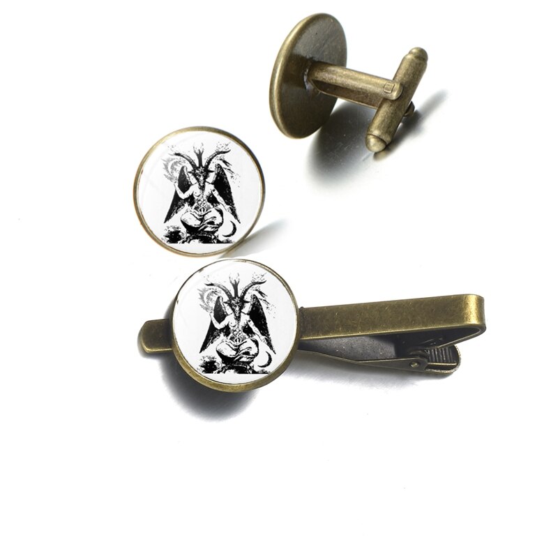 Vintage satanisme rød gedehoved manchetknapper og slips clipart baphomet omvendt pentagram statement manchetknapper unisex gotiske smykker: Stil 16