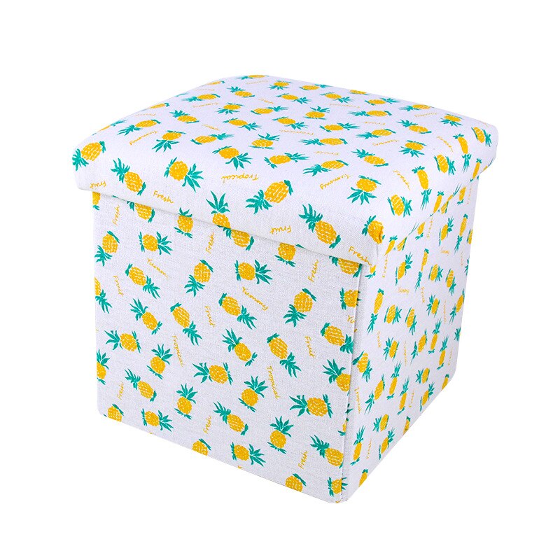 Cloth storage box foldable storage stool storage stool can sit adult multifunctional square sofa shoe changing stool ottoman: pineapple