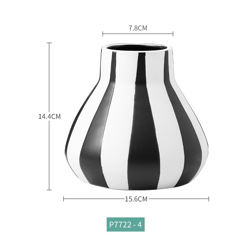 Vase minimalistiske sort / hvide geometriske stribede keramiske vaser: P7722-4