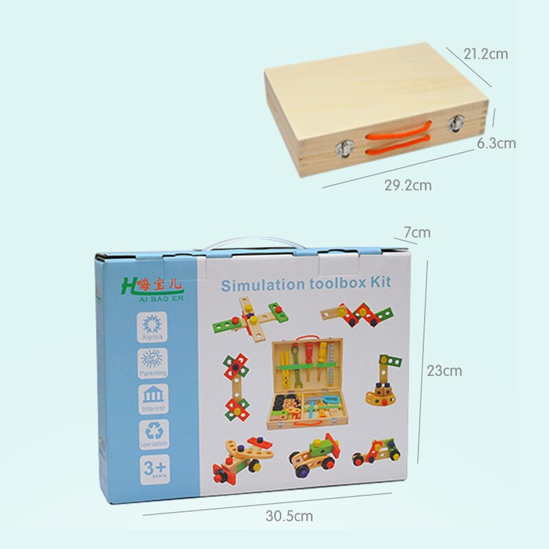 Juguete de madera para bebé, caja de herramientas con mango para niños, juegos educativos de aprendizaje, Montaje de tornillos, juguetes de jardín para niños