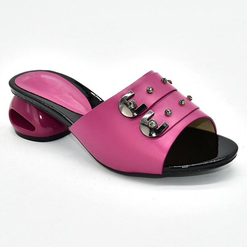 Nigeriaanse Vrouwen Wedding Party Schoenen Versierd Met Strass Vrouwen Schoenen Party Pumps Zomer Vrouwen Hoge Hakken Slippers: Fuchsia / 9.5