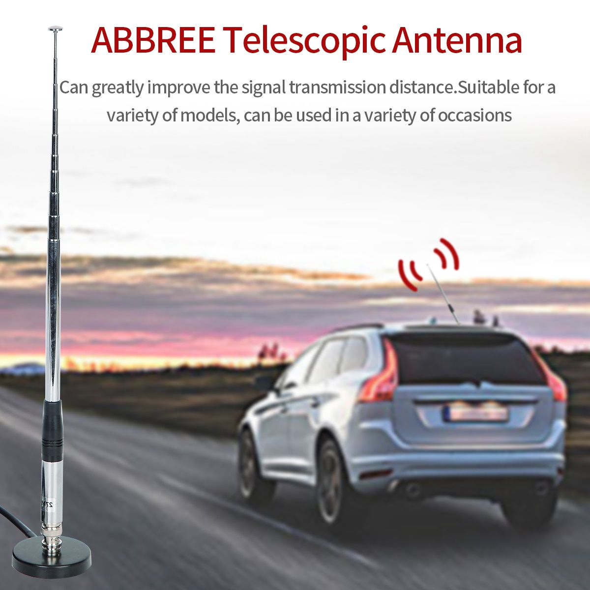 Abbree 27Mhz Bnc Telescopische 23/130Cm Antenne Met PL259 Mannelijke Adapter En Magnetische Basis Voor Cobra Midland uniden Cb Mobiele Radi