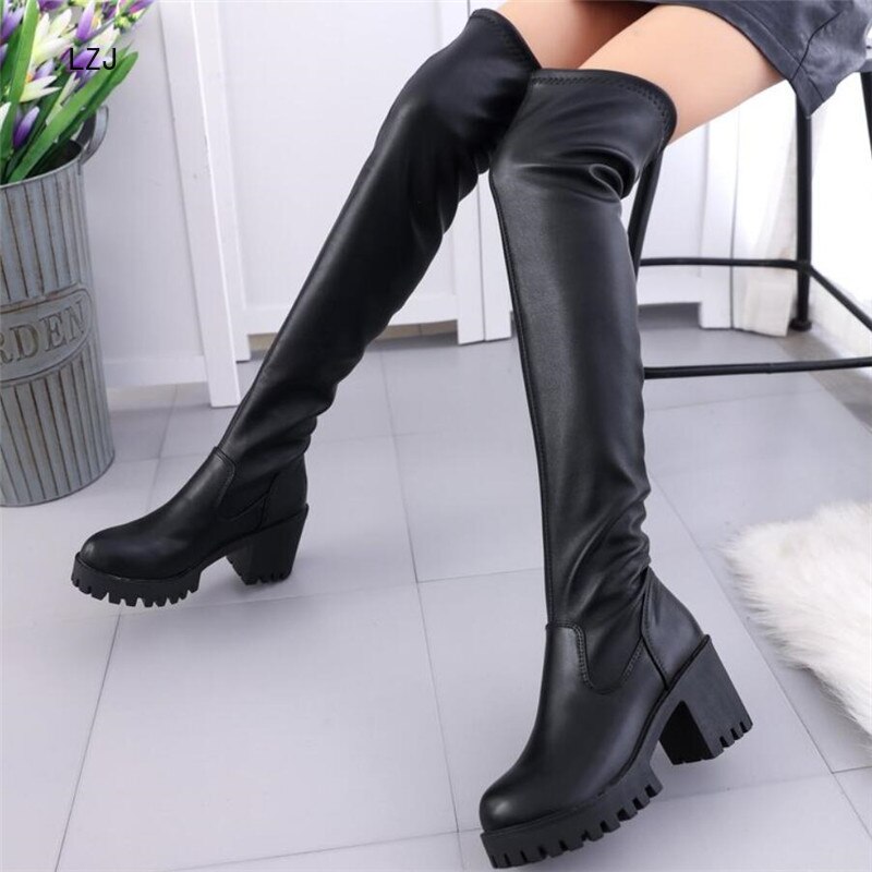 LZJ , zapatos negros para Mujer, Botas Largas, botas altas hasta el muslo, Botines de tacón alto para Mujer, Bota femenina, Botines Martin, botas para Mujer