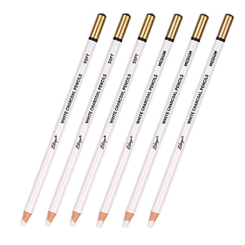 6Pcs White Charcoal Pencil Drawing Set Soft &amp; Medium Sketching Pencil Art Supply