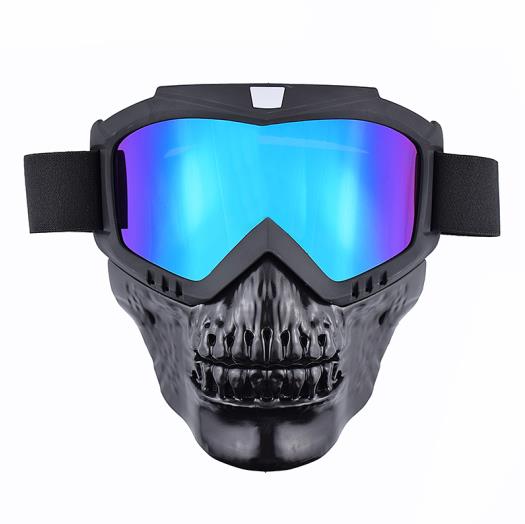 Vintage motorcykel haj hjelm beskyttelsesbriller motocross hjelm briller kranium stil retro vindtæt pasform åben ansigt hjelme beskyttelsesbriller maske: Sortblå